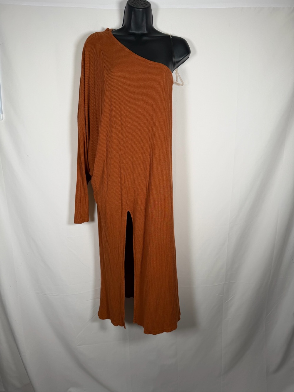 Free People Beach Asymmetric One-Shoulder Midi Dress in Rust Brown